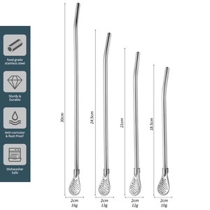 Food grade stainless steel bombilla straws in four sizes from 18.5cm to 30cm with filter