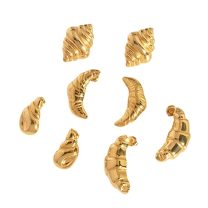 Golden croissant shell earrings in polished stainless steel for women fashion