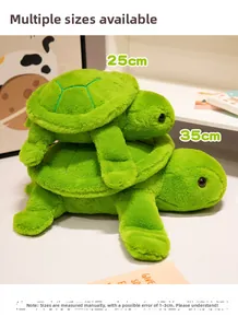 Detailed comparison of 25cm and 35cm soft green sea turtle plush toys in a stack