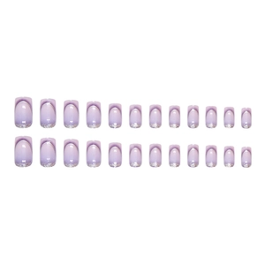 24pcs purple gradient square fake nails with silver glitter tips and shimmer finish