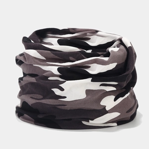 Close-up of high-elasticity camouflage magic scarf in black, white and grey patterns
