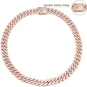 Detail of rose gold diamond-encrusted Cuban pet chain with a secure double safety clasp
