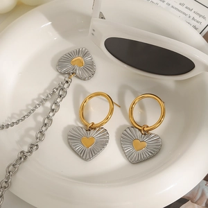 Luxury gold and silver plated titanium steel heart jewelry set with necklace and earrings