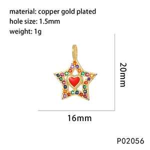Detail of star-shaped pendant in gold-plated copper with red heart and colorful crystals