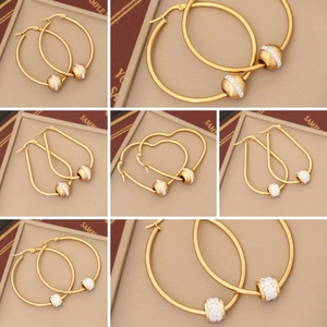 Stainless Steel Hoop Earrings With Full Rhinestone Sliding Bead Heart Teardrop Round Shape Elegant Jewelry For Women