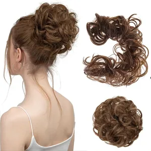 Curly scrunchie hair bun extension in medium brown for messy bun hairstyles