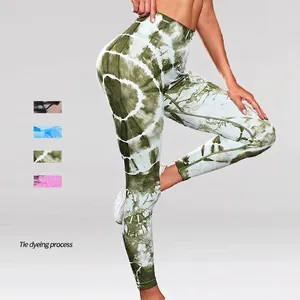 Pantaloni da Yoga Tie-dye Senza Cuciture da Donna a Vita Alta Sollevamento Glutei Leggings per Allenamento Sport Fitness Palestra Bottom