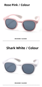 Detail view of stylish kids polarized sunglasses in rose pink and shark white colors