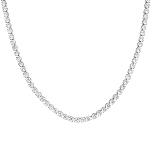 Elegant silver-toned tennis necklace featuring a continuous row of sparkling round zircons