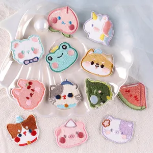 Embroidered Patches Cartoon Animal Fruits Polyester Self Adhesive Applique For Clothing Bags DIY Decor Cute