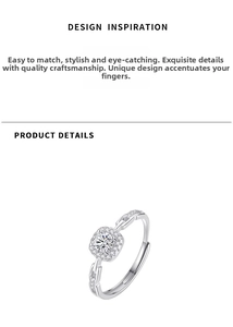 Detailed view of square-framed round cut moissanite ring with chain link band design