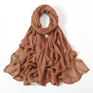 Solid caramel brown modal hijab scarf with breathable fabric and fine pleated texture