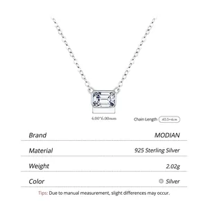 Elegant 925 sterling silver necklace with a 4x6mm emerald-cut zirconia pendant