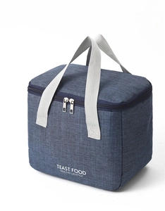 Detail of waterproof cationic fabric lunch bag with dual zippers and sturdy handles