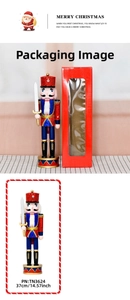 37cm wooden nutcracker soldier in red sequined uniform with gift box packaging
