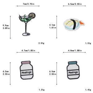 Detailed size and weight information for cocktail and sushi embroidered patches