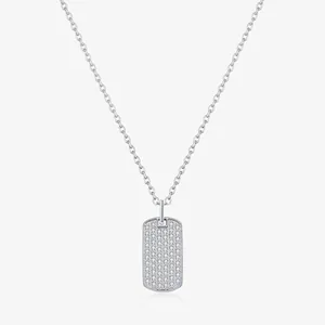 925 Sterling Silver Necklace With Rectangular Moissanite Dog Tag Pendant Pave D Color VVS1 Elegant Fashion For Women