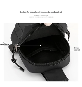 Internal view of waterproof crossbody bag showing main compartment and inner pockets