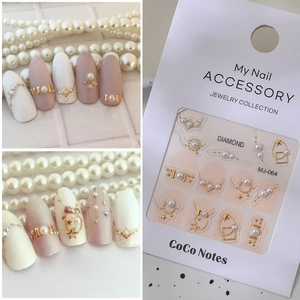 3D embossed nail art stickers with pearls and gold frames, model MJ-064 for DIY designs