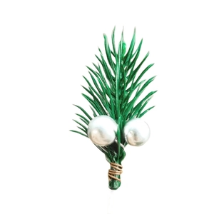 Artificial pine needle branch with white berries for Christmas gift box decoration