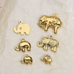 Set of six gold stainless steel elephant charms with rhinestones for DIY necklaces