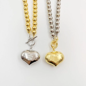 Minimalist heart pendant necklaces with metal bead chains and OT toggle closures