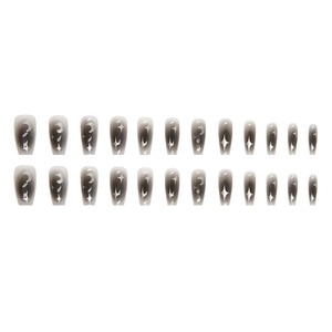 Gothic moon and star gradient press-on nails set with silver celestial patterns