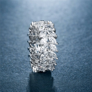 Marquise Cut Eternity Ring Copper And Zircon Geometric Leaf Design Light Luxury Fashion Style For Women