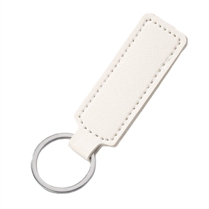 Minimalist white PU leather rectangular keychain with silver ring for business car keys