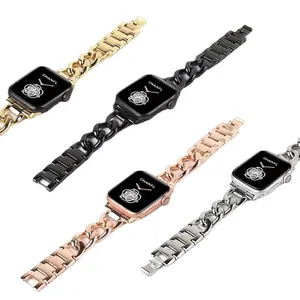 Luxury curb chain metal bands for Apple Watch in gold, black, rose gold and silver finish