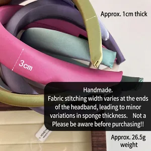 Morandi colors satin sponge headbands stacked, showing 3cm width and 1cm thickness