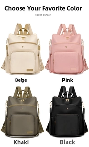 Color display of minimalist waterproof backpacks in beige, pink, khaki, and black colors