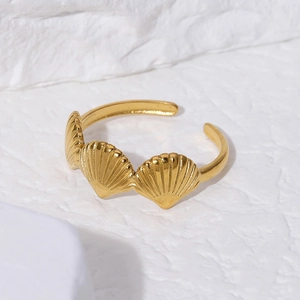 Goldener Edelstahl-Ring mit Muschel-Design im dreifachen Muschel-Look für Damen