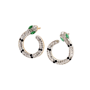 Gold-plated snake hoop earrings with white enamel and sparkling zircon stones