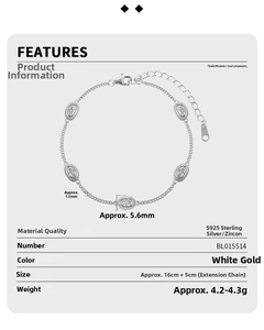 Detail view of S925 sterling silver bracelet with oval zircons and lobster clasp closure