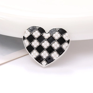Checkboard heart charm with pearl accents and silver trim for DIY jewelry making