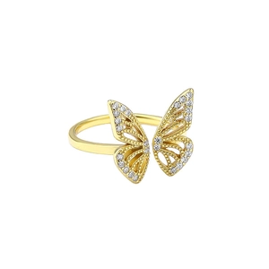 Elegant gold S925 sterling silver butterfly ring with sparkling micro-pave crystals