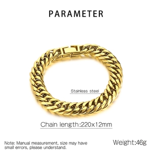 Detail of 12mm wide gold stainless steel Cuban link chain with secure jewelry clasp