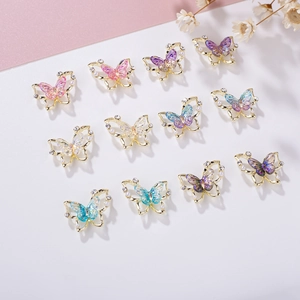 Butterfly Nail Art Charms 3D Alloy Rhinestones Faux Artificial Pearls Manicure Decor Aurora Laser Gradient Fairy Style DIY