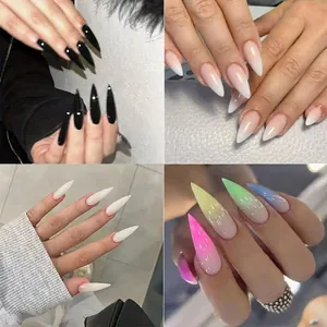 Lange Stiletto Press On Nagels ABS Kunstmatige Valse Nagels Gradiënt Effen Kleur Volledige Dekking Manicure Voor Vrouwen