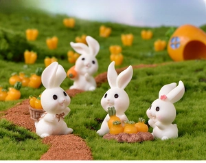 Miniature resin rabbit figurine cute bunny carrot landscape garden decor ornament set