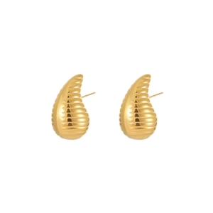 Elegant gold C-shaped textured earrings with a vintage geometric hollow water drop design