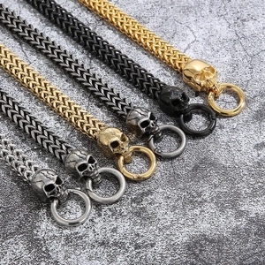 Hip hop punk stainless steel skull bracelets in black, gold, and silver finishes