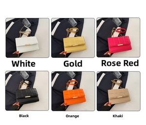 Detailed grid view showcasing small square quilted handbags in various trendy colors