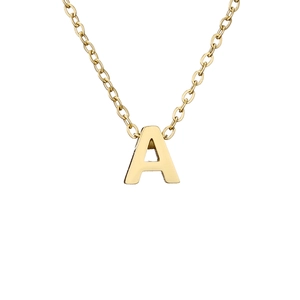 Polished gold plated stainless steel cable chain necklace with letter A pendant charm