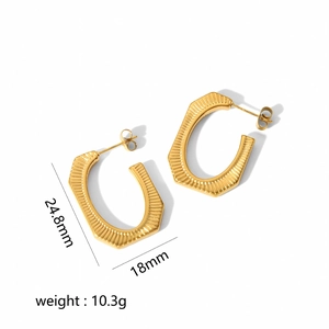 Textured 18k gold plated square titanium steel hoop earrings on a white background