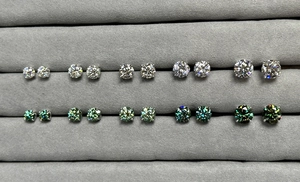 Classic S925 sterling silver moissanite studs in white and green with various sizes
