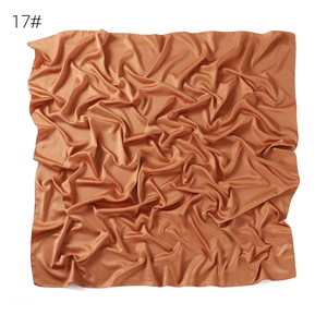 Solid color satin square scarf for women, soft breathable simulation silk head wrap, caramel