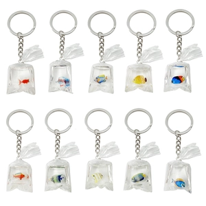 Creative ocean goldfish bag keychains set with colorful fish in clear plastic pouches