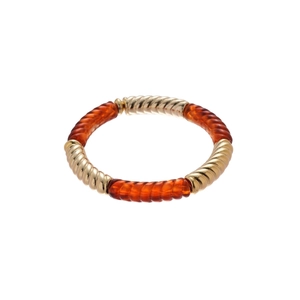 Acrylic threaded geometric link bracelet with golden metal and amber resin texture